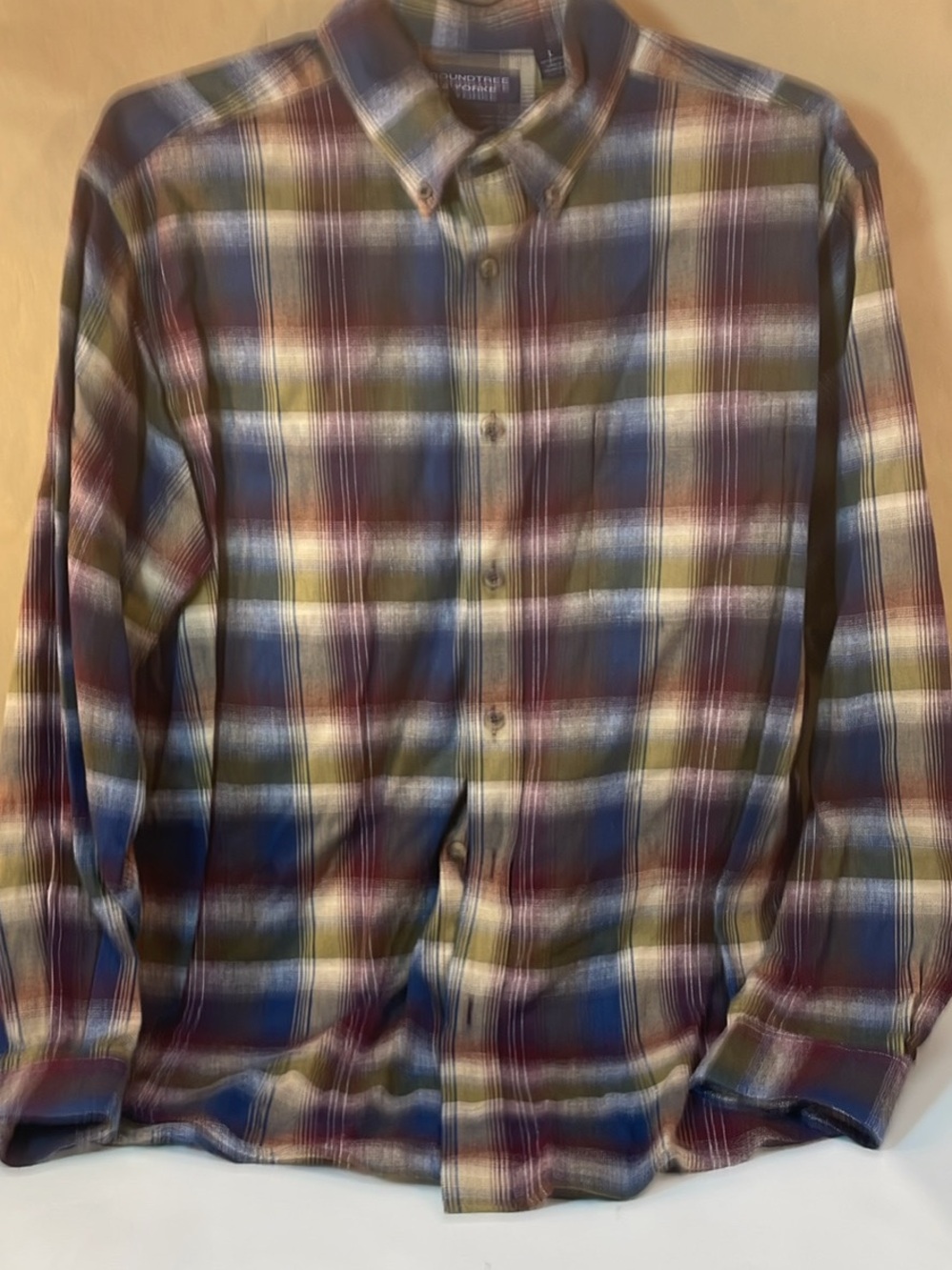 Roundtree & Yorke Button-Down Plaid Shirt in Blue, Olive & Burgundy